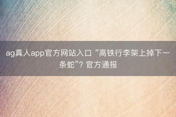 ag真人app官方网站入口 “高铁行李架上掉下一条蛇”? 官方通报