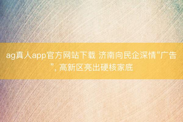 ag真人app官方网站下载 济南向民企深情“广告”， 高新区亮出硬核家底